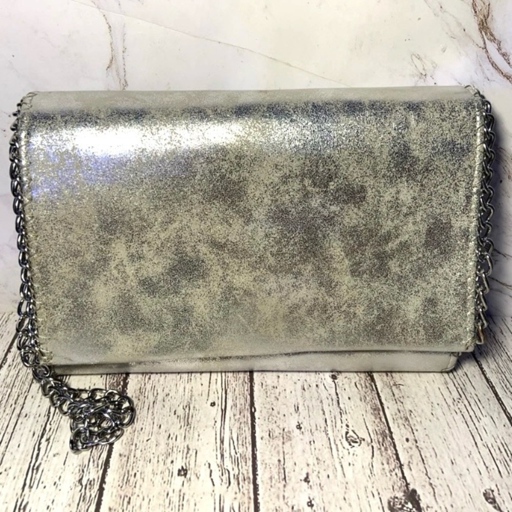 Chelsea28 Silver Metallic Crossbody Bag Purse Gunmetal Nordstrom Metal Trim NEW